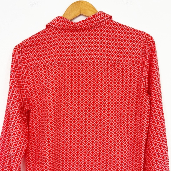 J. Crew Cotton Silk Geometric Printed Orange Popover Button Down Shirt Size M - Picture 10 of 16